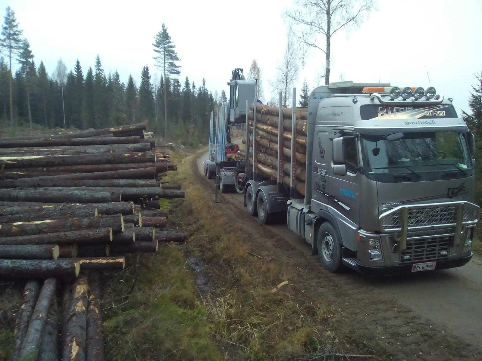 Tredun puutavara-auto täynnä puuta