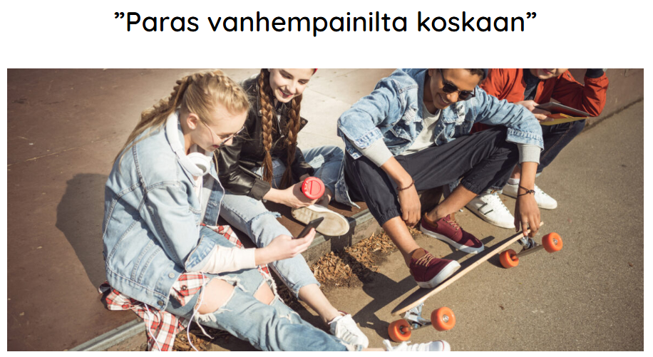 "Paras vanhempainilta koskaan" -verkkosivun aloitusnäkymä