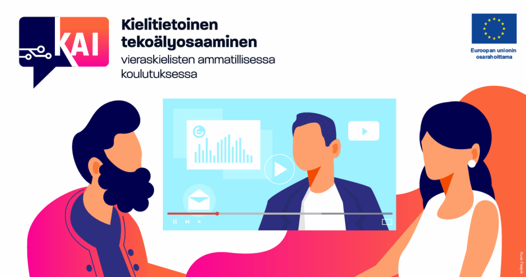 Kuvassa mies ja nainen ja tietokoneen näyttö