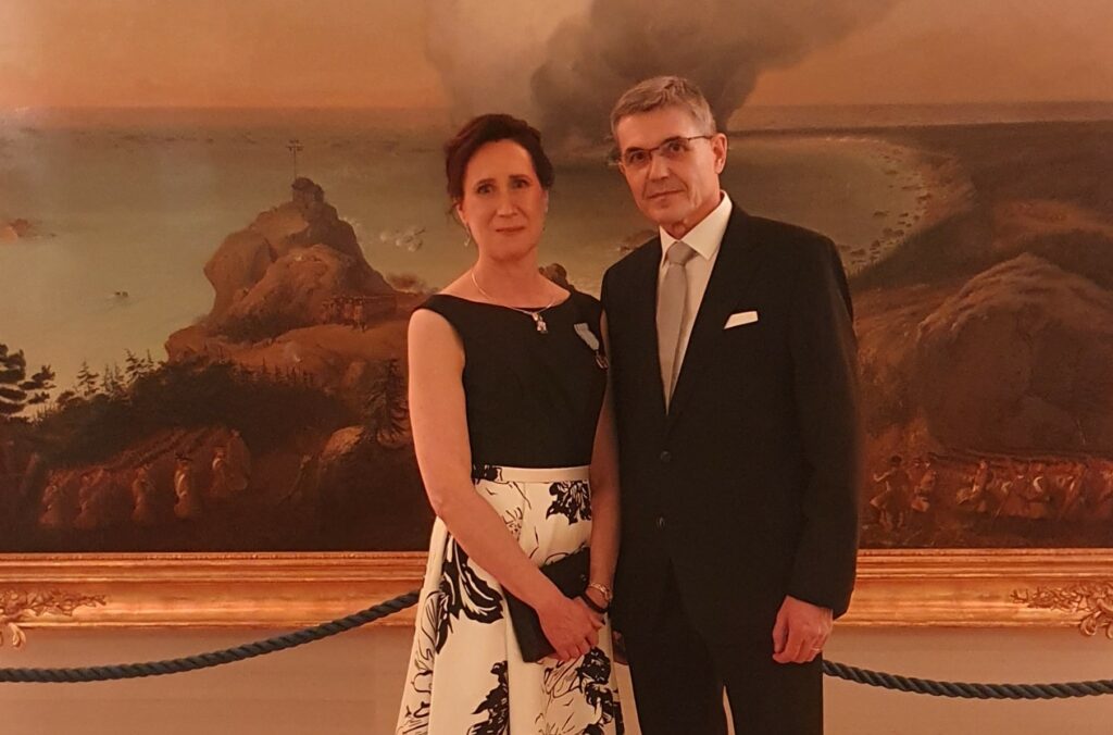 Maarit Marttila puolisonsa kanssa.