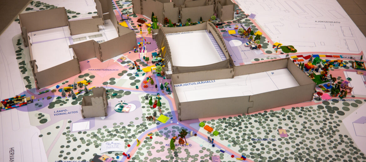 Hakametsä Sport Campuksen ulkoalueen pienoismalli.